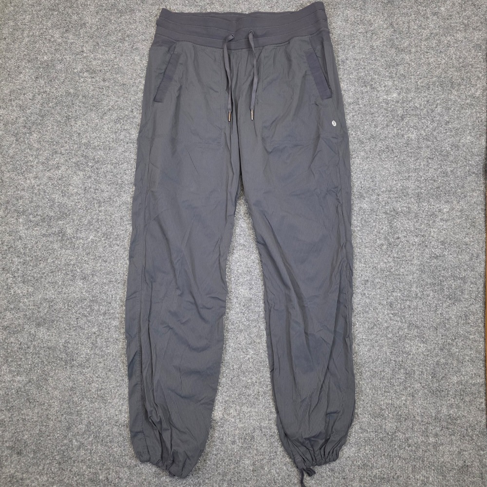 Lululemon Dance Studio III Pants Women 10 Gray Pinstripe Unlined Stretch Jogger